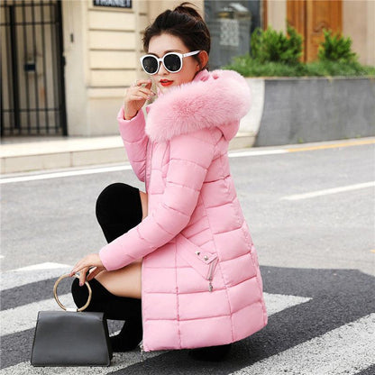 Winter Fashion Women's Mid-length Large Fur Collar Slim Slimming Plus Size Padded Jacket
