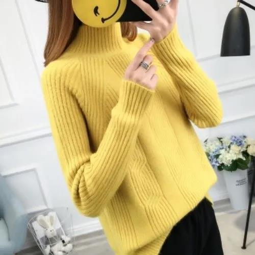 Half Turtleneck Pullover Sweater Korean Version Loose Thickened Solid Color Twist Knitted Bottoming Shirt for Women