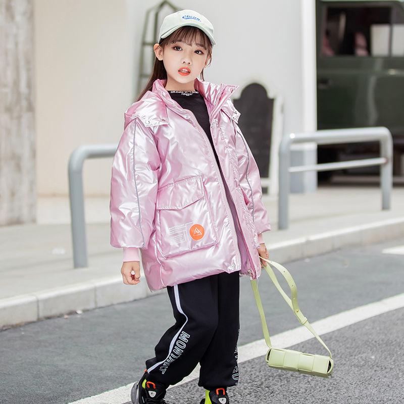 Girls Down Jacket White Duck Down Mid-length Warm and Windproof Winter Clothes Thick Hooded Disposable Jacket