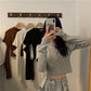 Off Shoulder T Shirt Casual Loose Clothes Tops Pure color Leisure Long Women pullover