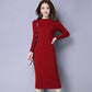 Spring and Autumn Super Long Knitted Dress Women's Slim Bottoming Shirt Half Turtleneck Thickened Sweater Skirt Over The Knee