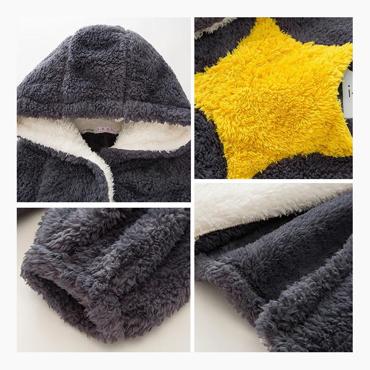 Women Pajamas Autumn Winter Long Thick Velvet Coral Fleece Flannel Sleepwear Warm Cute Nightgown Bathrobe Hooded Home Wear Long Sleeve Casual Loose