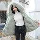 Parker Overcome Short Waist Thinner Hooded Big Fur Collar Cotton-padded Jacket Plus Velvet Padded Winter Padded Jacket