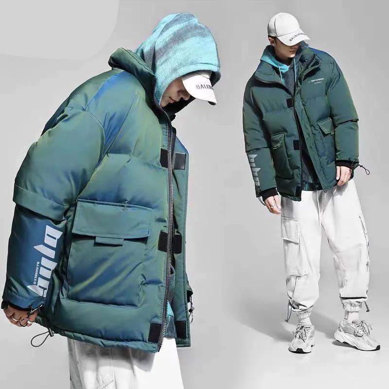 Winter Down Jacket Men's Fashion Short Shiny Jacket Tide Brand Lovers Thick Bread Jacket Padded Jacket
