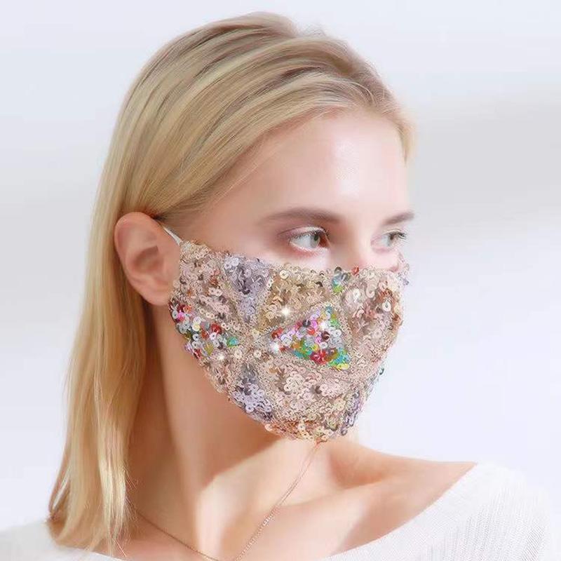 Women's Colorful Sequins Masks Breathable Dustproof Sunscreen Facial Mask Adjustable Ear-hook Multi-color Protective Masks Face Nose Coverage Masks