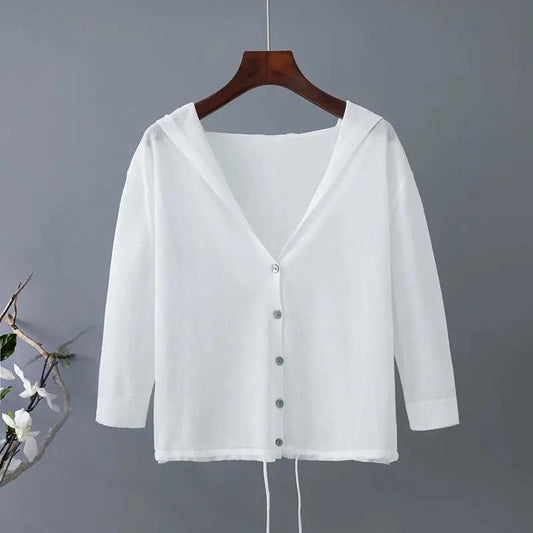Knitted Cardigan Women's Short Hooded Sun Protection Clothes Loose and Thin Shawl with A Thin Coat