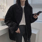 Fall Winter Women Cotton Liner Parka Jacket Coat with O-neck Puffer Corduroy Preppy Style Zipper Pockets Retro Loose Solid Color Black Khaki S-XL