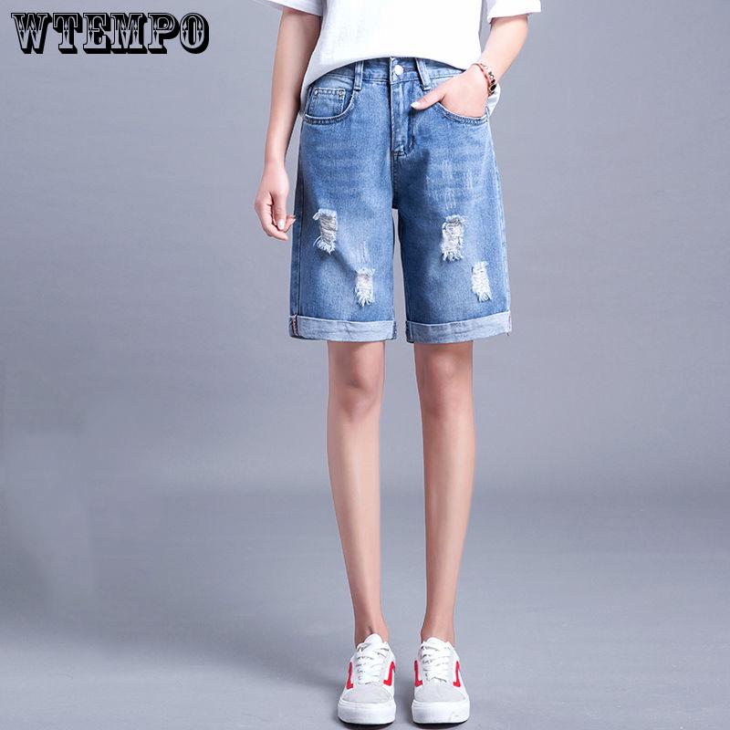 Women Summer Fashion Hole Jeans Casual Slim Short Pants Plus Size