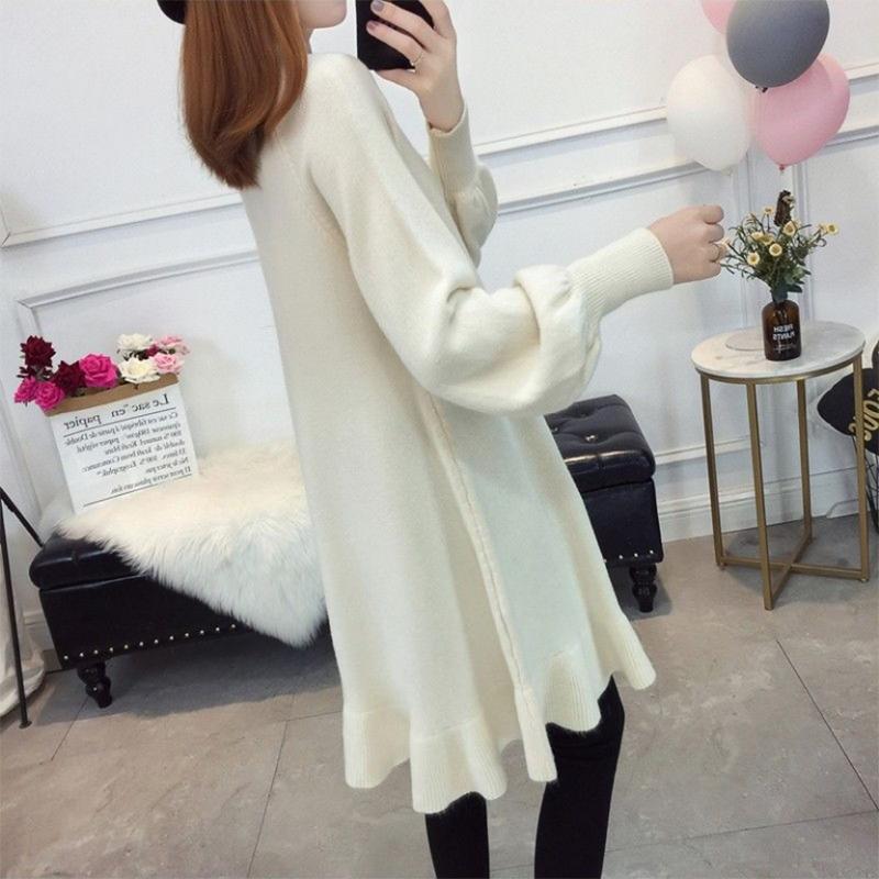 Spring and Autumn Maternity Clothes Long Sleeve Dress Mid-length  Loose Plus Size Round Neck Knitted Skirt
