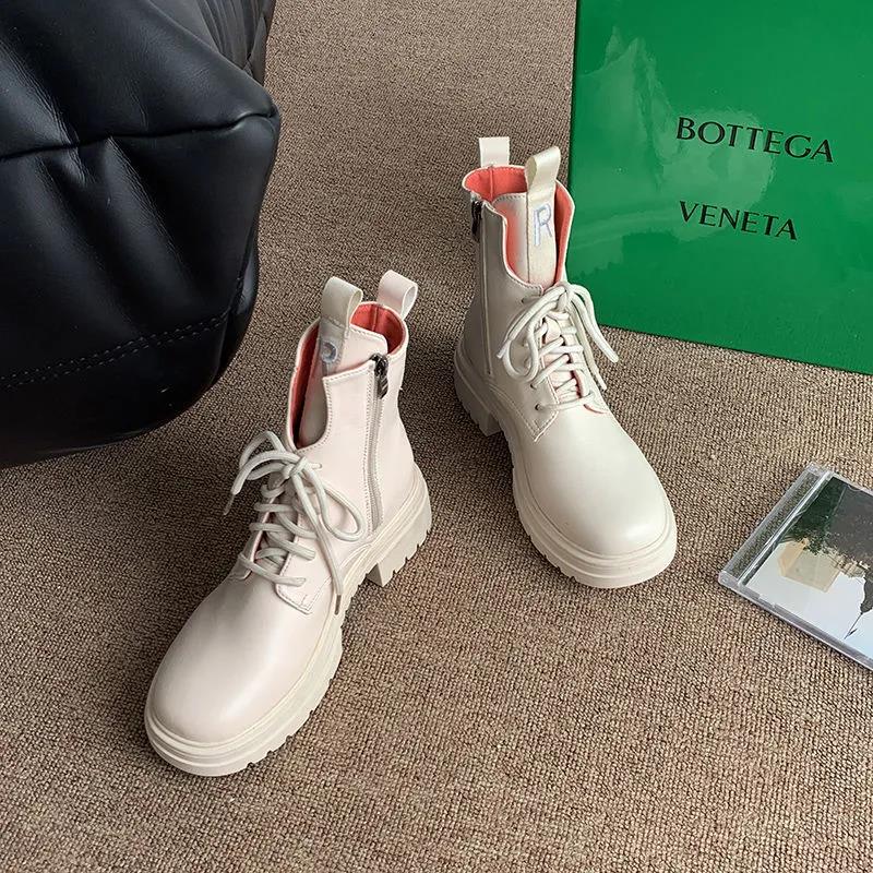 Martin Boots Women's Shoes Were Thin Autumn Beige Black Thick-soled Heightened Short Boots British Style Motorcycle Women's Boots