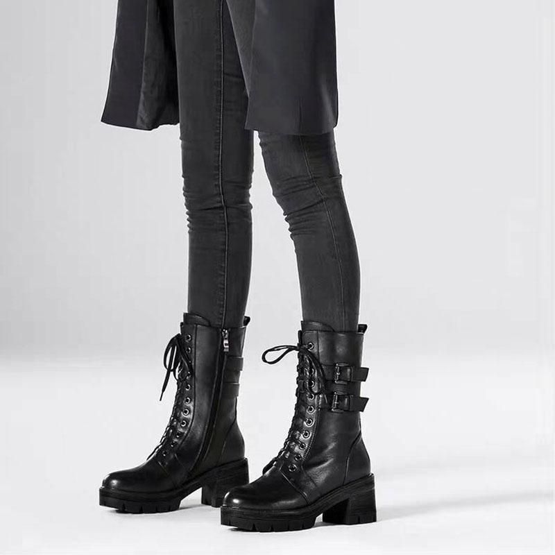 Martin Boots Woman Spring and Autumn Thick with British Style Korean Style Single Boots Rivet Shoes Black Boots