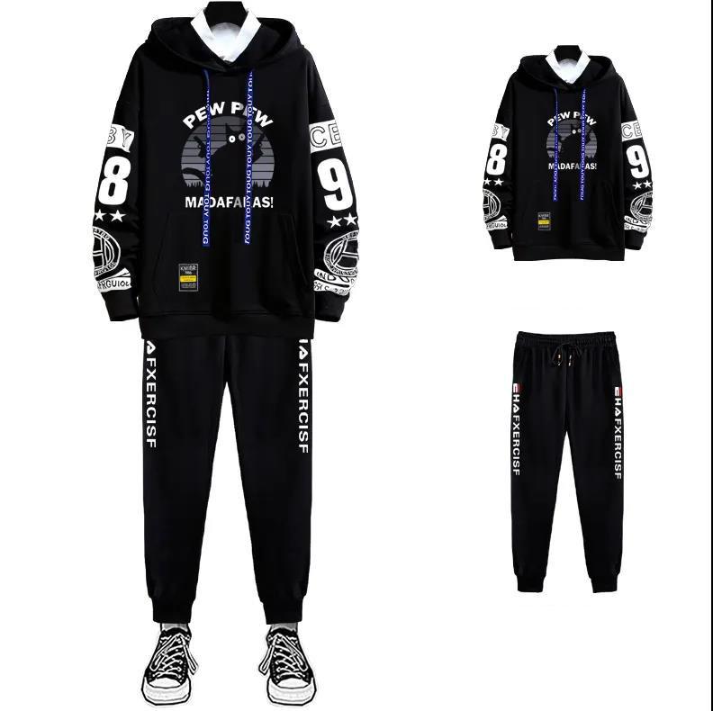 Spring Cat Print Sweater Suit Men Sports Suit Hooded Pullover Campus Student Sportswear Casual Loose Clothing