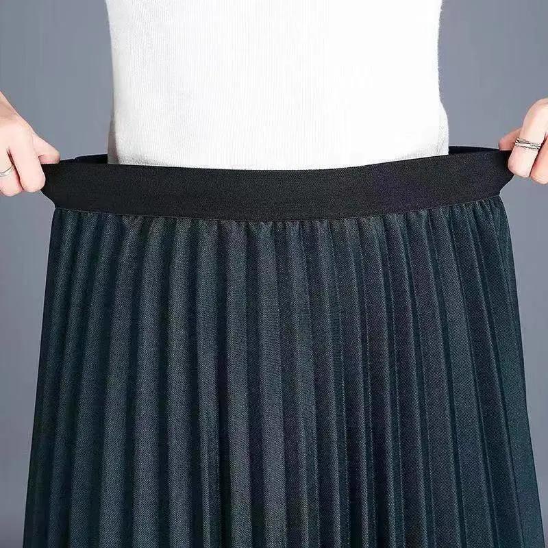 Double Side Wearable Lace Pleated Skirt Women's Large Size High Waist Mid-length Slim Mesh Skirt A-line Pleated Lace Long Skirt