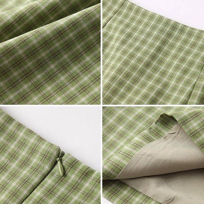 Summer Women Retro Plaid High Waist Skirt Anti-light Thin Bag Hip Skirts Mini A-line Skirt