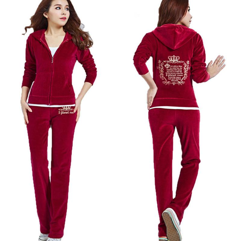 2pcs/set  Spring/Fall  Women's Velvet Fabric Tracksuits Velour Suit Women Track Suit Hoodies and Pants 2 Piece Set Outfits Sportswear