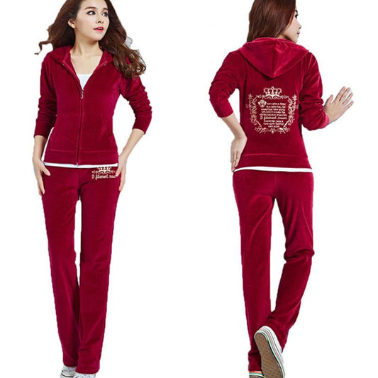 2pcs/set  Spring/Fall  Women's Velvet Fabric Tracksuits Velour Suit Women Track Suit Hoodies and Pants 2 Piece Set Outfits Sportswear