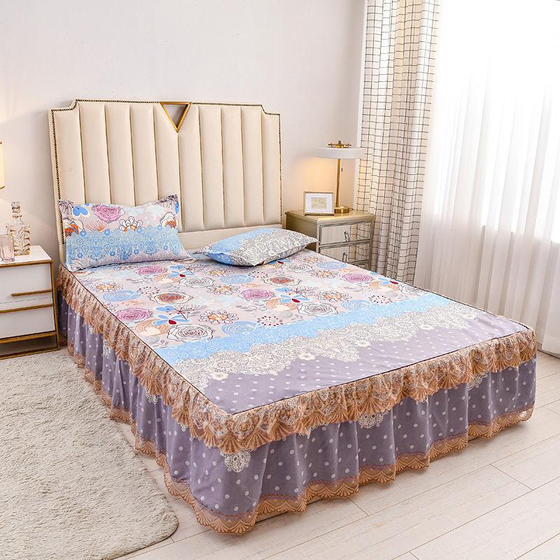 3pcs/set Princess Style Sheets Korean Queen-size Bed Skirt Printed Sheets Simmons Protective Cover