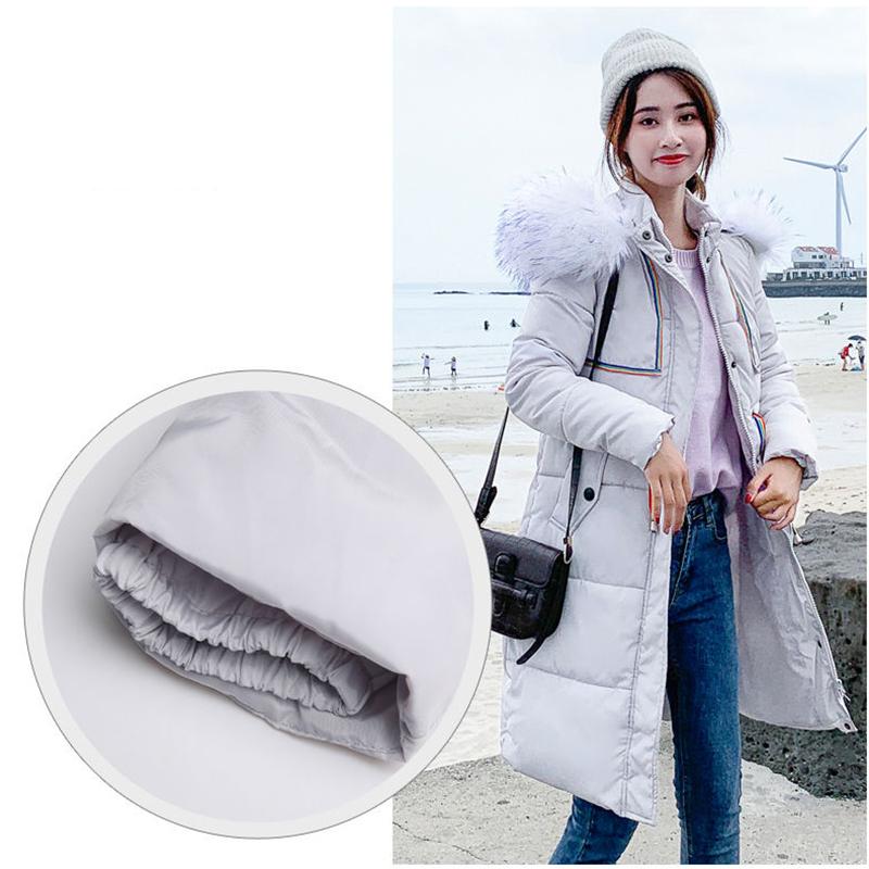Ladies winter padded coat long over the knee fur collar hooded down padded jacket Slim thick warmth Parka Coat