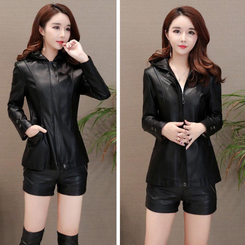 Women's Sheepskin Leather Jacket Autumn Winter Plus Size Genuine Leather Jacket Slim Hooded Motorcycle Jacket Sheepskin Coats