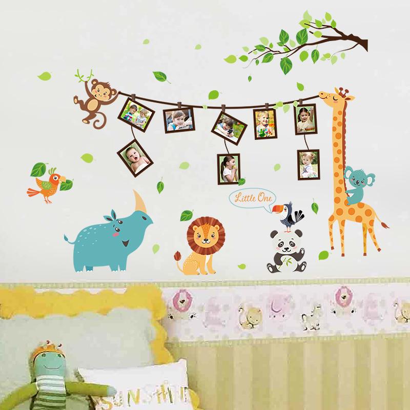 [Wall sticker ]Giraffe Panda Animal Photo Tree Frame Art Wall Stickers For Kids Rooms Kitchen Nurser