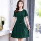 Female Vintage Elegant Casual Dress Slim Graceful Button Solid Mid-length Holiday High Waist Dress