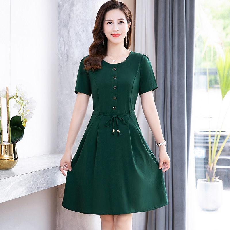 Female Vintage Elegant Casual Dress Slim Graceful Button Solid Mid-length Holiday High Waist Dress