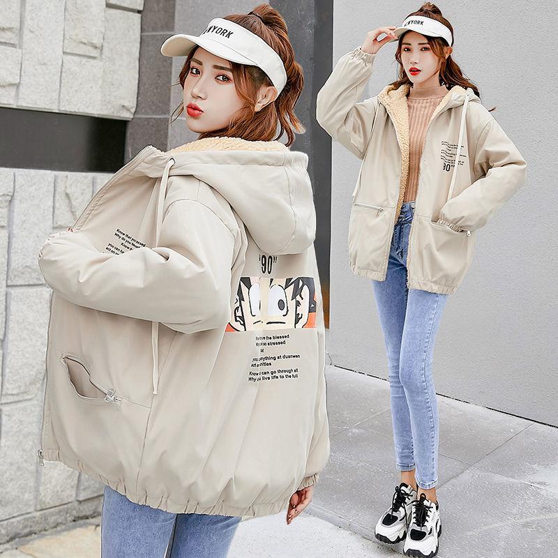 Winter Plus Velvet Thick Casual Cotton Clothes Loose Korean Style Short Jacket Hooded All-match Female Parkas