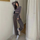 2PCS Ladies Pure Desire Suit Loose High Street Leisure Sports Two-piece Spring and Autumn Long Sleeve Sexy Loose Pants Suit