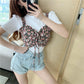 Summer Korean Version  The White Simple Short-sleeved T-shirt Plus Sweet Floral Sling Two-piece Jacket Women