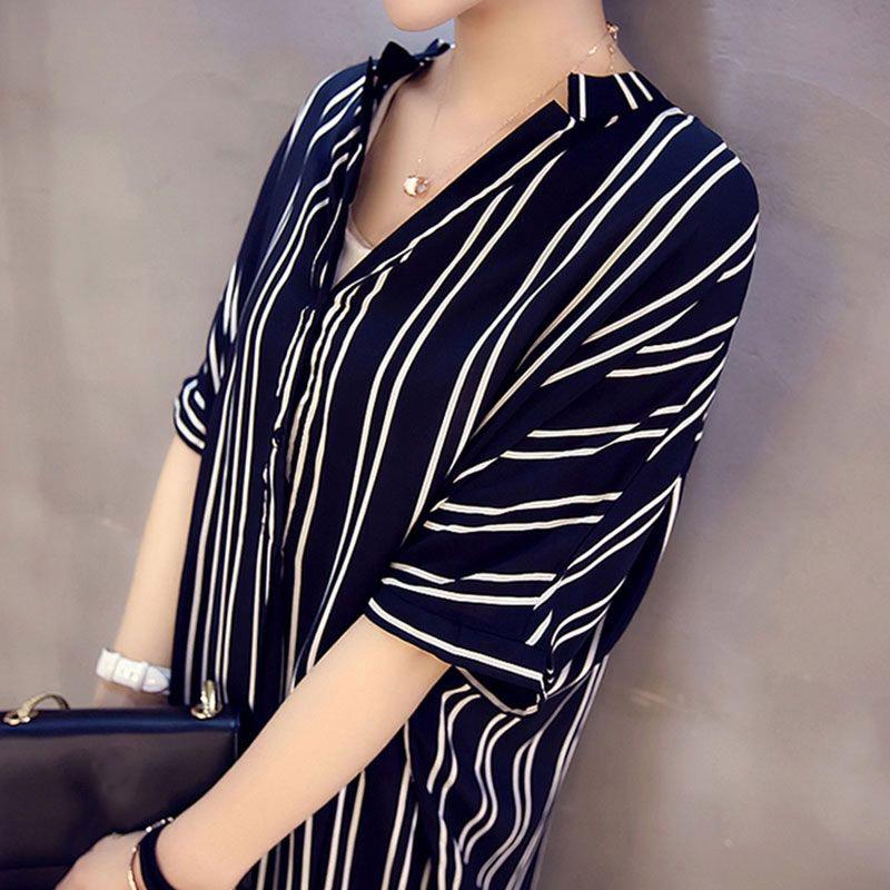 Summer Striped Shirt Dress Women Fashion Casual Lapel Short Sleeve Pocket Irregular Striped Short Dress Women