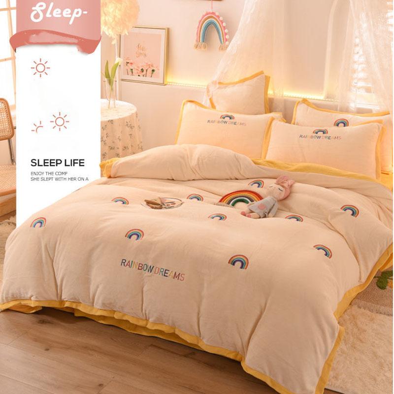 Princess Style Milk Velvet Winter Thick Crystal Velvet Four-piece Double-sided Quilt Cover Coral Velvet Bed Linen