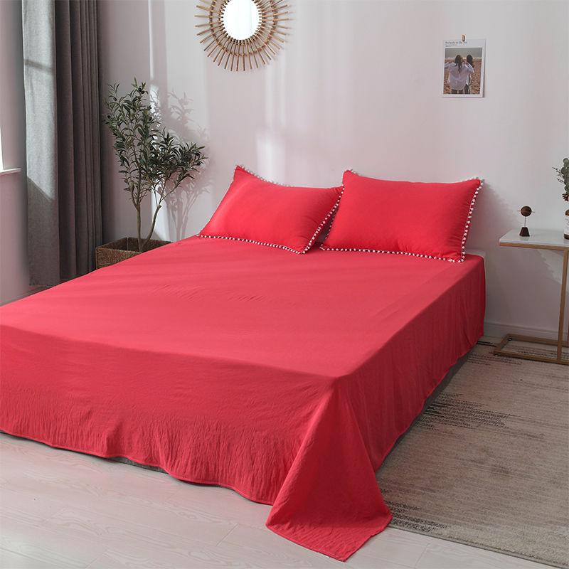 Bedding Sheets Comfortable Pure Color Washed Cotton Bed Linen Three-piece Double Bed Single Pillowcase Skin-friendly Bedding