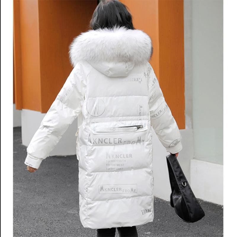 Women's Winter Korean Loose Quilted Coat Warm Down Jacket with Fur Collar Women's Glossy Mid-length Down Jacket