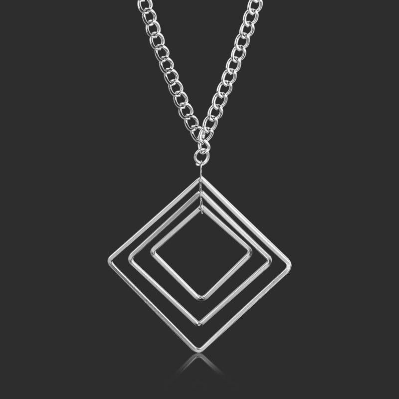 Square Multilayer Geometric Necklace Classic Long Style Wild Free Quality Handmade Sweater Chain
