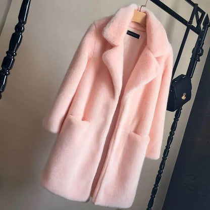 WTEMPO Winter Faux Fur Mink Fur Coat Women's Mid-length Plush Fleece Coat Warm Thicken Coat