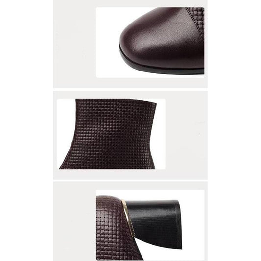 Boots and High-heeled Boots Point Thick with Female Shoe Heels Martin Female Head Layer Cowhide Boot