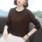 Large Size T-shirt Women's Spring and Autumn Loose Bottoming Shirt Round Neck Striped Long Sleeve All-match Top