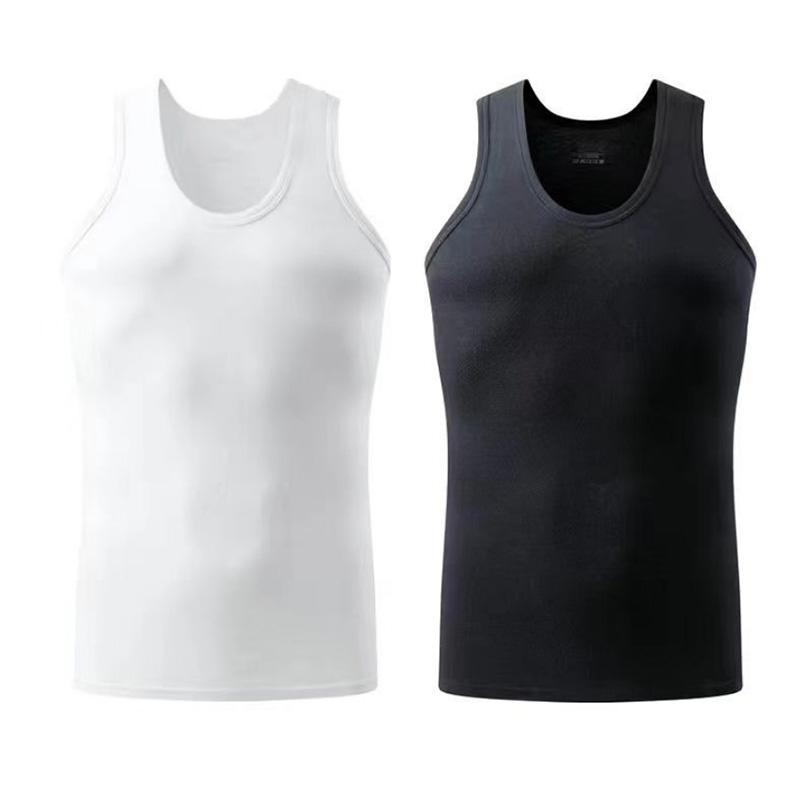 Two-piece Men's Sports Vest Cotton Slim Bodybuilding Sports Hurdle Base Solid Color Sweat Vest Men's Summer