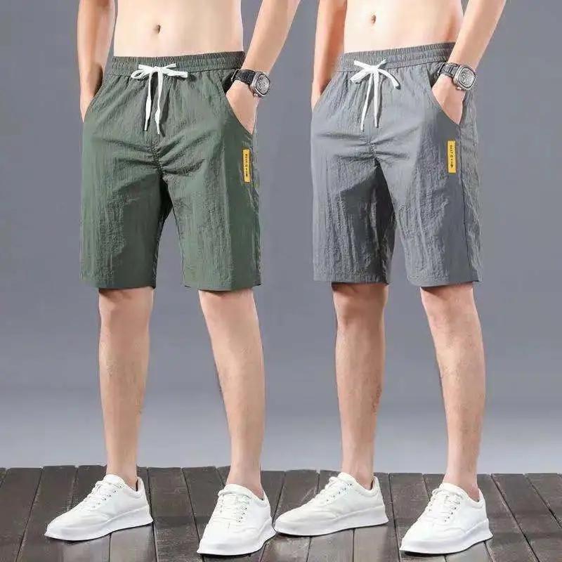 Ice Silk Men's Casual Pants Men's All-match Quick-drying Straight-leg Pants Sports Running Five-point Pants Men's Thin Beach Shorts Men