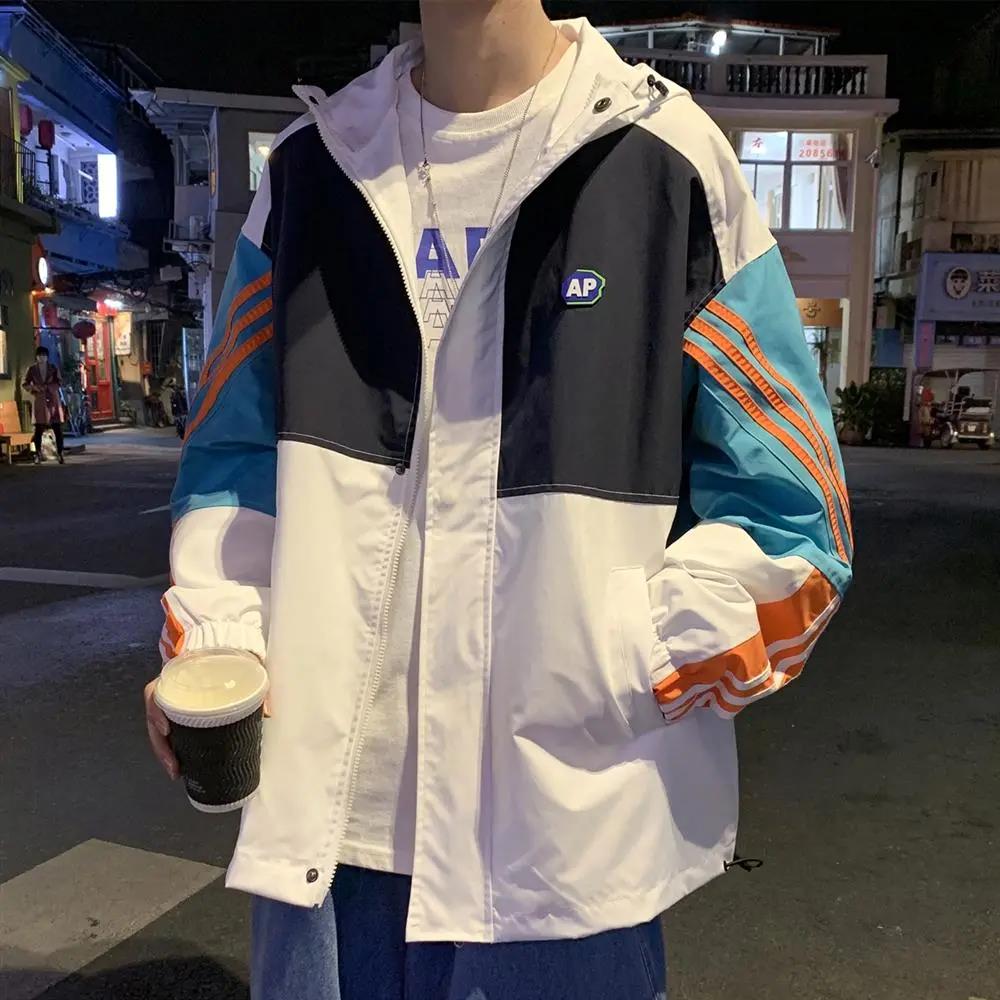 Three-bar Stitching Contrast Jacket Men's Spring Plus Fat Plus Size Jacket Loose Hooded Overalls