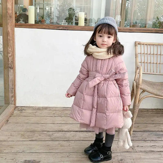 Girls' Cotton-padded Jackets In Winter Medium and Long Models Children's Bright-faced Baby Little Girls Western Style Padded Jacket