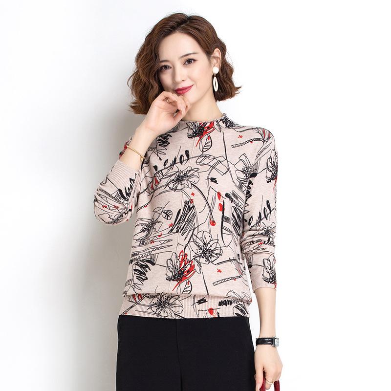 Turtleneck Sweater Ladies Winter Thick Warm Woolen Sweater Retro Printing Knitted Bottoming Sweater Pullover Jumper Outwear