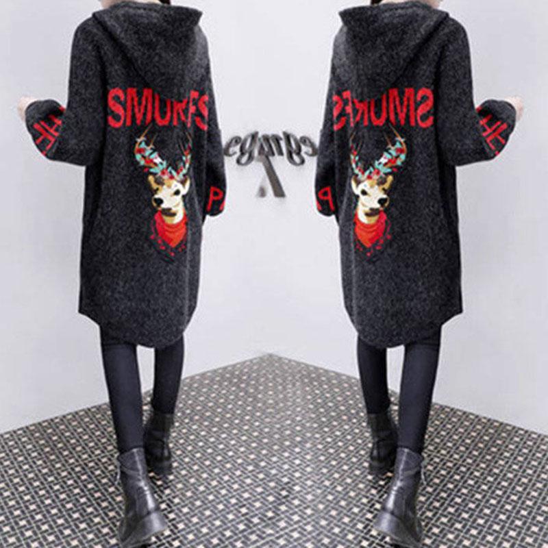 Autumn and Winter Plus Size Loose Sweater Mid-length Knitted Cardigan Jacket Jacquard Pattern Female Jacket