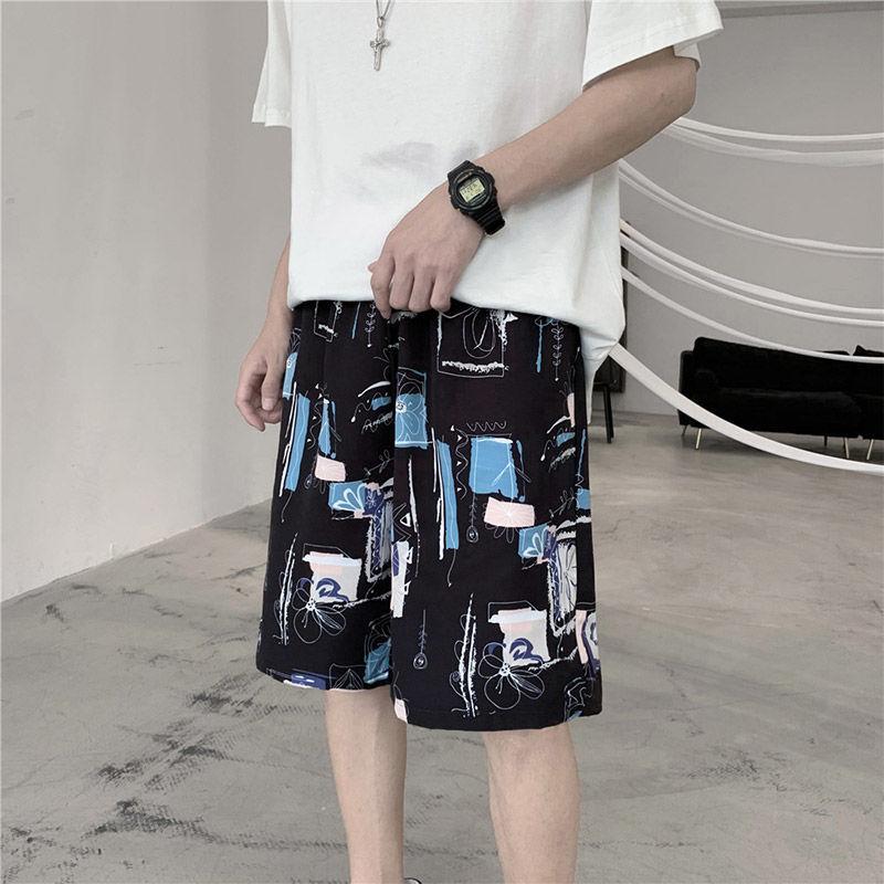 Summer Loose Flower Shorts Large Size Tide Brand Quick-drying Outer Wear Ice Silk Beach Five-point Pants