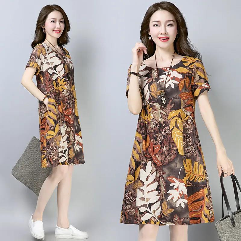 Plus Size Bohemian Dress Short Sleeve Short Dress Casual Comfort Cotton Dresses Birthday Dresses for Women