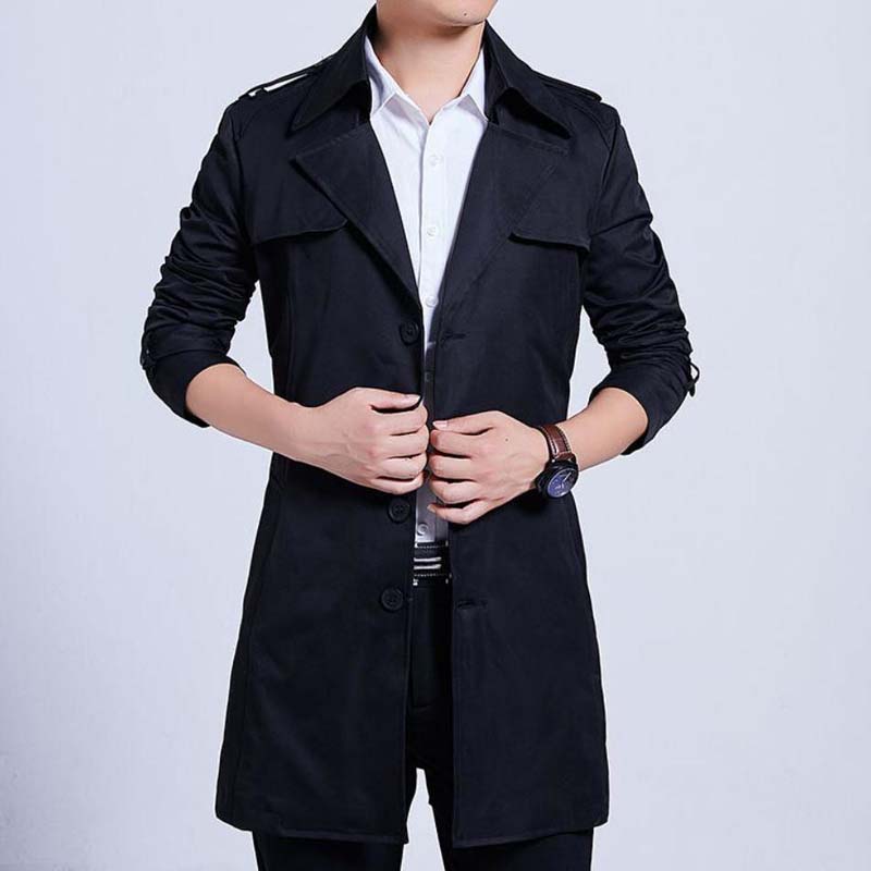 Men's Windbreaker Mid-length Spring and Autumn British Coat Thickened Youth Large Size Coat