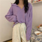 Autumn and Winter Students Lazy Wind V-neck Long-sleeved Sweater Loose Outer Wear Pullover Sweater Women