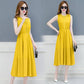 Womens Dress Summer Solid Color Pleated Chiffon Sleeveless Elasticated Belted Party Dress Womens