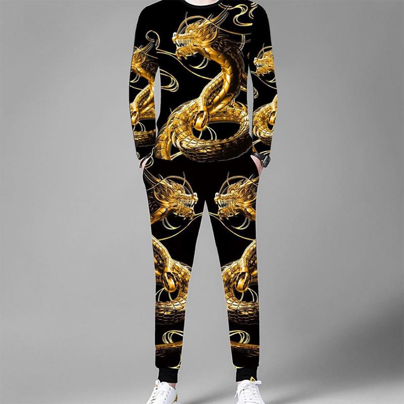 Spring and Autumn Thin Casual Suit Men's Sports Loose and Handsome Set of Clothes Long-sleeved T-shirt Men's Nine-point Leggings