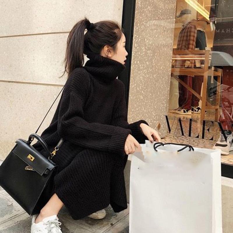 Fall/winter Turtleneck Pullover Skirt Over-the-knee Slim White Bottoming Skirt
